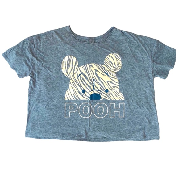 DISNEY Winnie the Pooh Graphic Cropped Gray T Shirt - Size Large - Picture 1 of 6